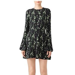 A.L.C. Trixie Silk Mini Dress 10 Green Black Bell Sleeve